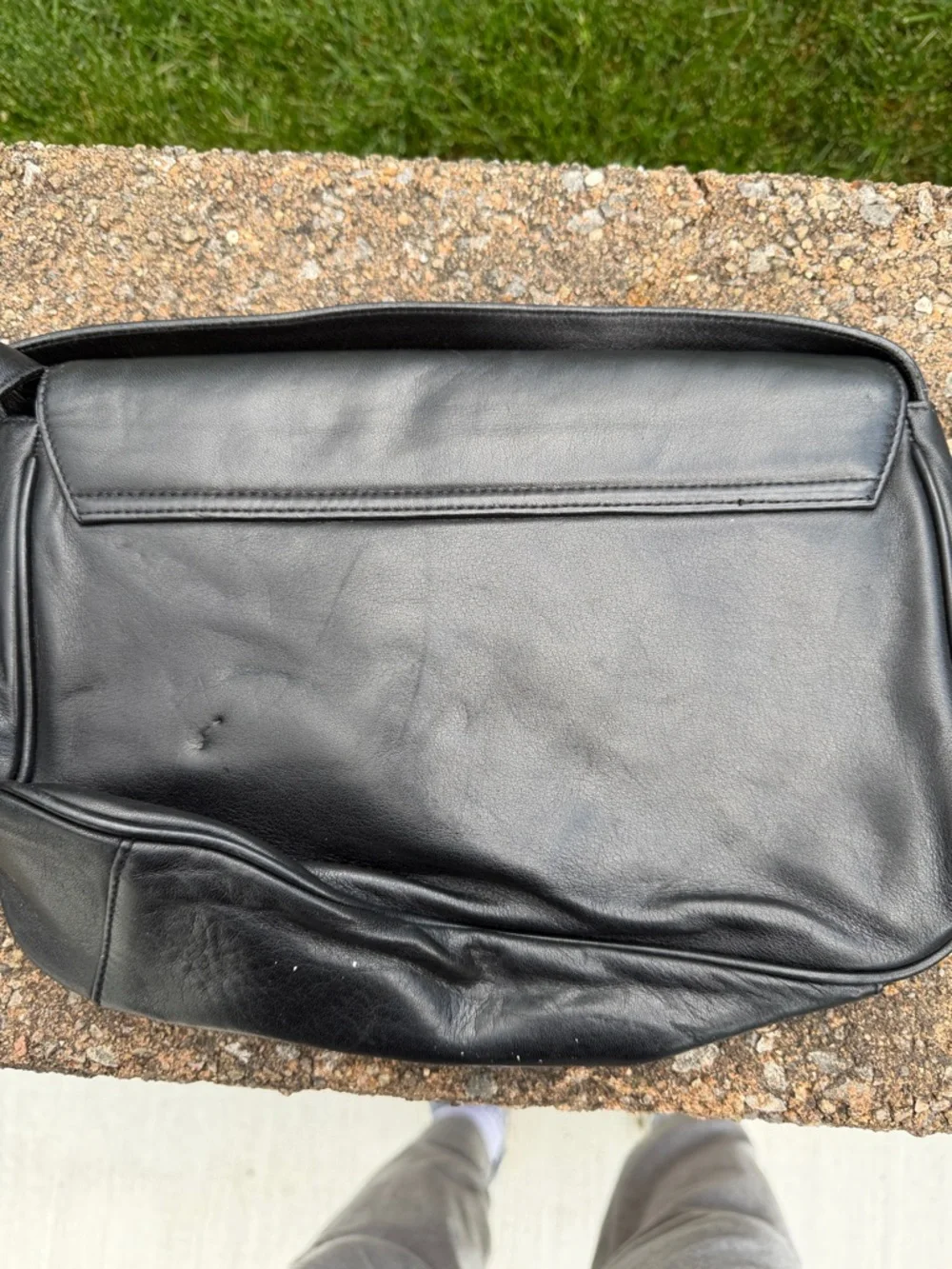 Lauren Ralph Lauren Black Leather Messenger Bag with Silver Hardware